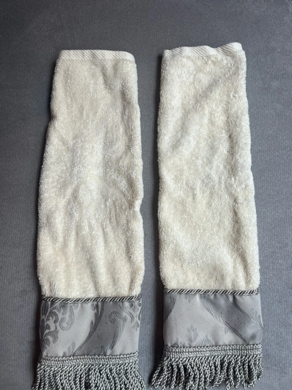 Croscill Pair of Elegant Cream and Gray Decorative Hand Towels